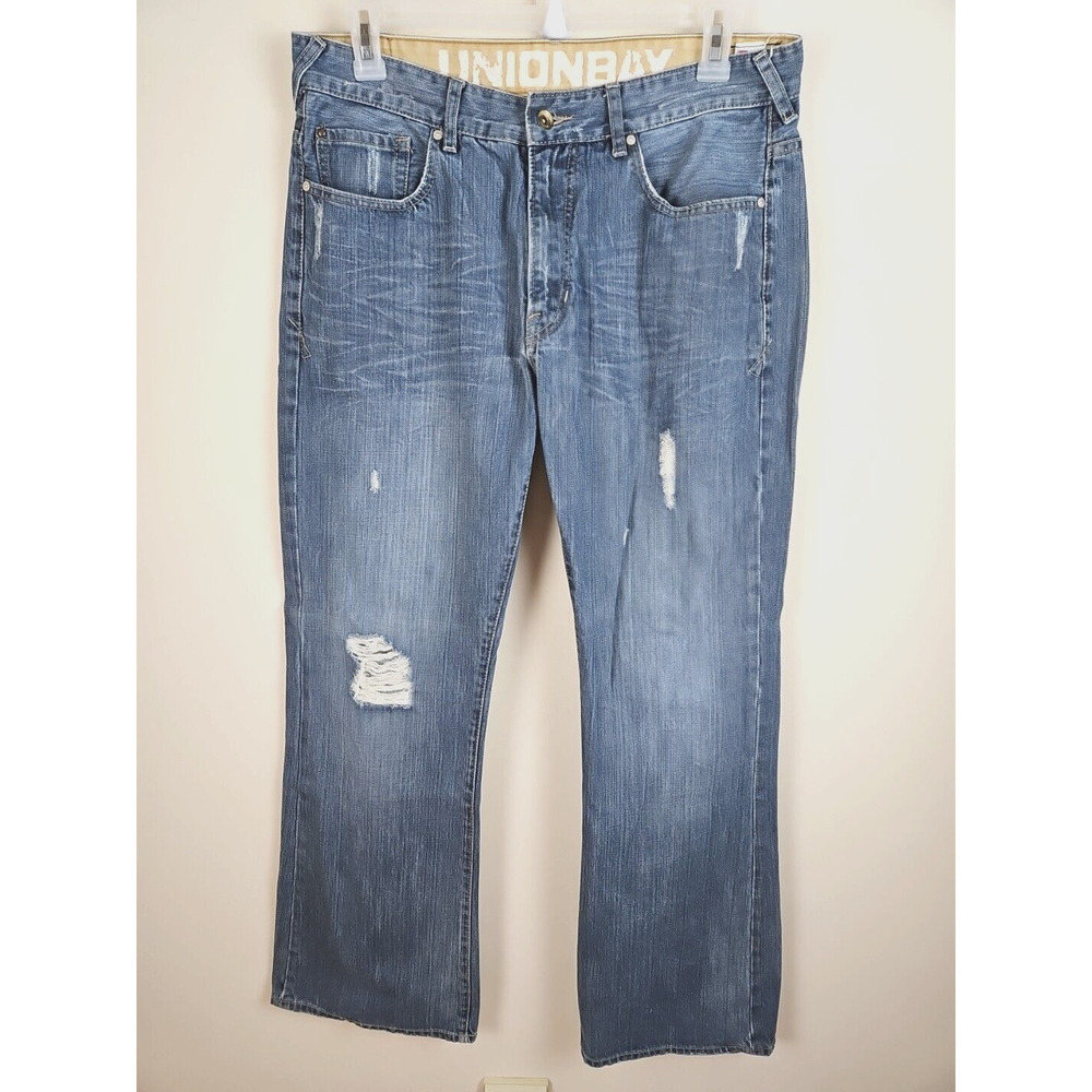 Union Bay Men's 34x30 (36x31) Jeans Baggy Distressed Wide Leg Faded Y2K Skater